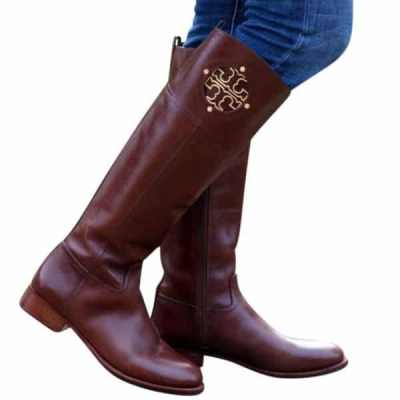 Bergdorf Goodman Tory Burch Kiernan Leather Logo Riding Boot, Almond Review 