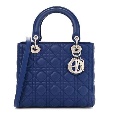 Fashionphile Christian Dior Lambskin Cannage Lady Dior Blue